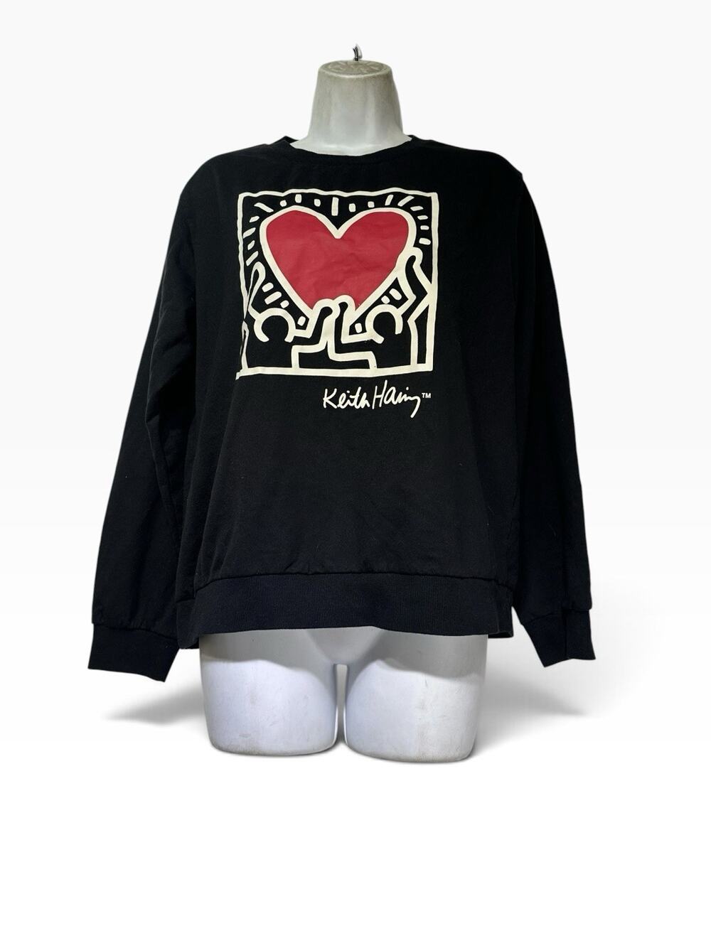 Keith Haring Radiant Heart Graphic Sweatshirt Black Crewneck Pullover Size M